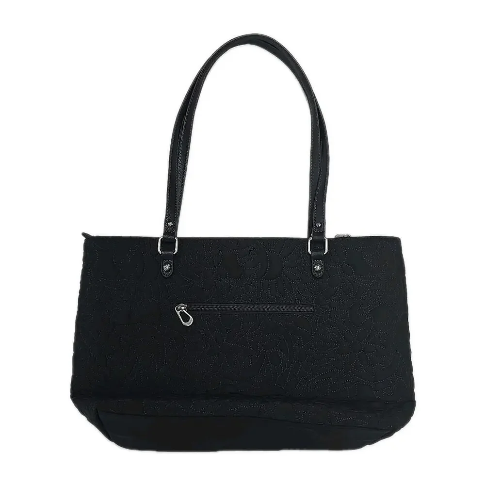 Sakroots Metro Tote Bag Black Repreve Eco Twill Embroidered Floral Vegan Large